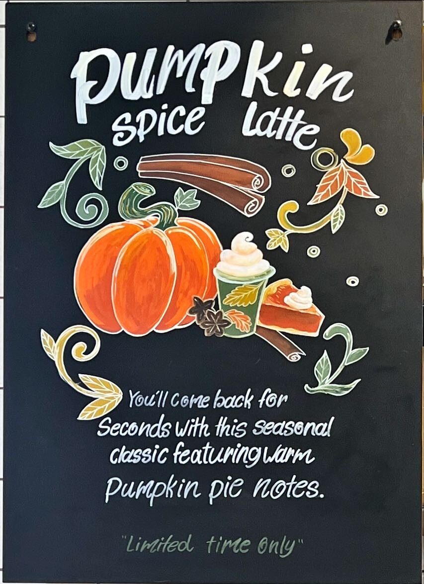 Pumpkin spice latte illustrated chalkboard