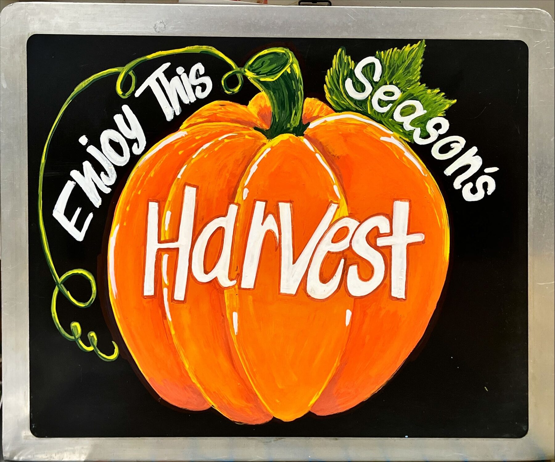 Seasonal harvest pumpkin chalkboard