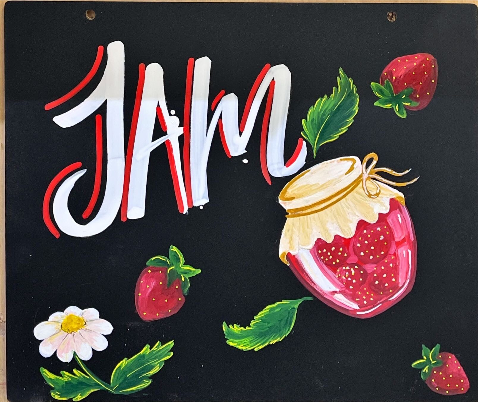 Jam jar and berries illustrated chalkboard