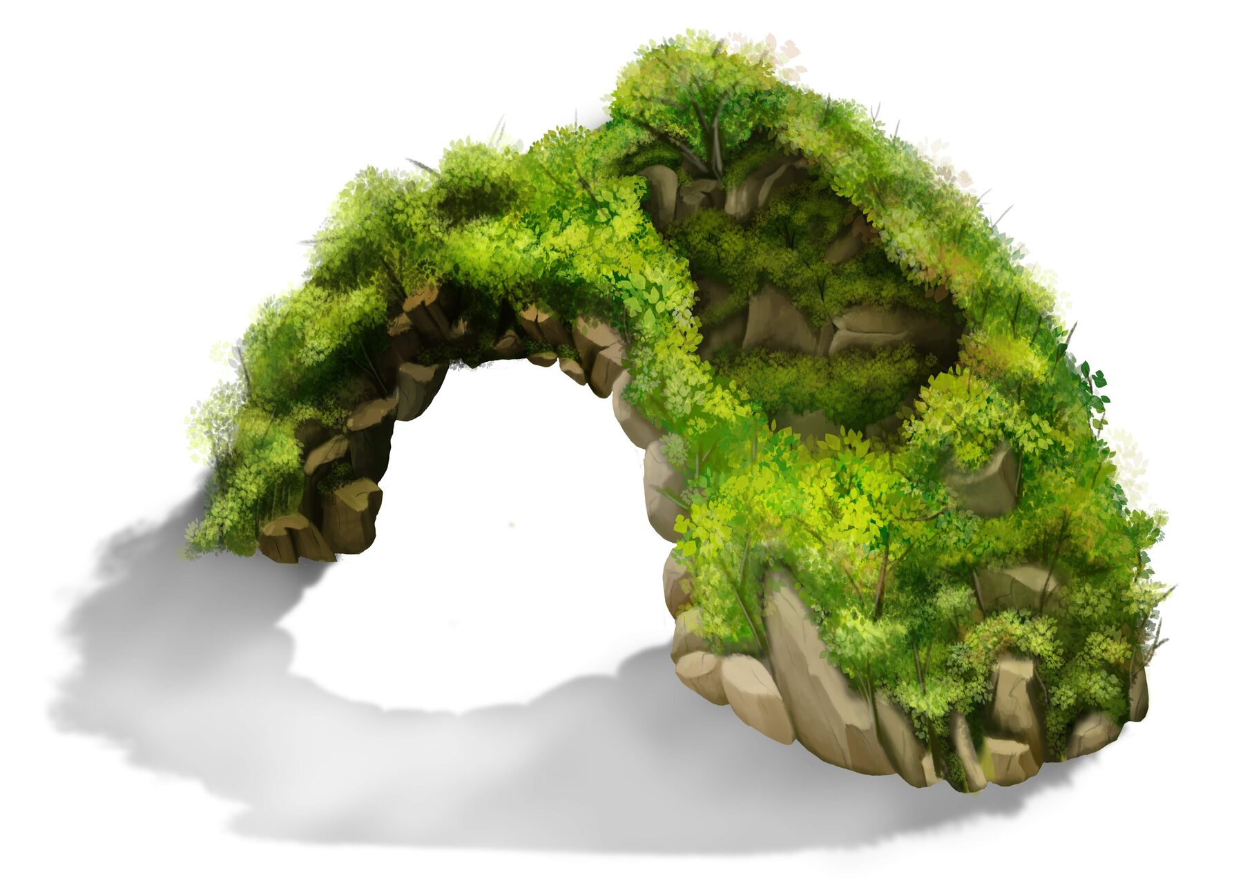 Digital environment painting of a moss-covered stone arch