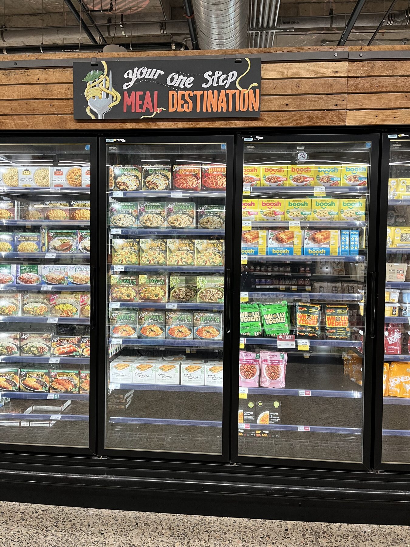 One-step meal destination sign installed above freezers