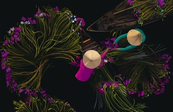 Lotus boat environment illustration by Mona Sani