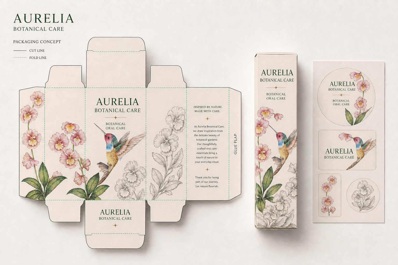Aurelia botanical care dieline and packaging by Mona Sani