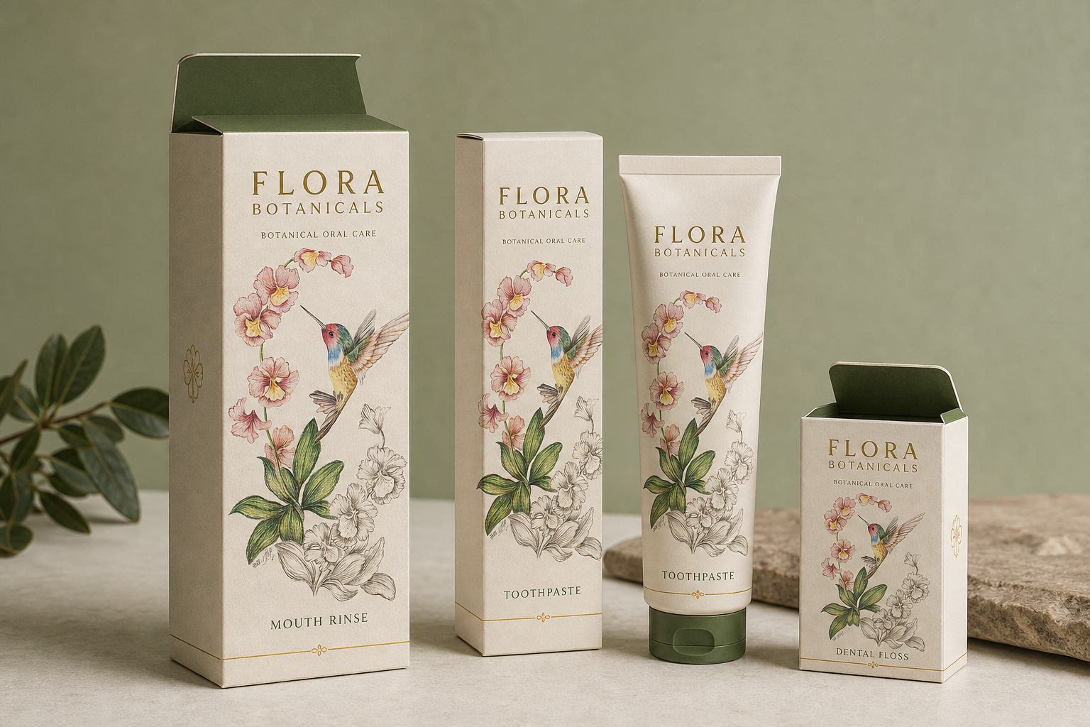 Flora Botanicals oral-care packaging concept by Mona Sani
